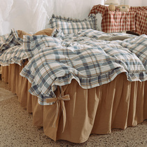 ins temperament ladies retro lattice bed skirt with four pieces all cotton pure cotton 1 5m1 8 m quilt cover Han-style lotus leaf