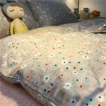 Bean paste color small flower pastoral American four-piece cotton cotton 1 5m1 8 meters quilt cover bedding