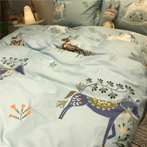 Foe deer small flower deer four pieces of full cotton pure cotton 1 5m bed cover bed sheet small horse 1 8 m bed bamboo hat quilt single