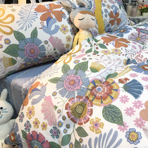 Pastoral freehand style four-piece full cotton American flower homestay ethnic style quilt cover Bohemia bed sheet literature