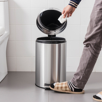 Stainless steel trash can with lid household stepping on the toilet home kitchen storage cleaning light luxury living room cleaning bucket