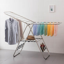 Multifunctional stainless steel clothes hanger floor folding indoor home mobile wing-shaped sandhanger balcony drying hanger