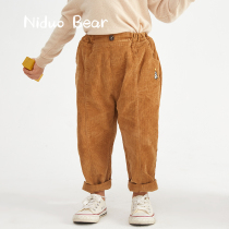 Nido Bear Autumn Winter New Childrens Pants Boy Pants Boy Long Pants Baby Autumn Clothes Children Light Core Suede Pants