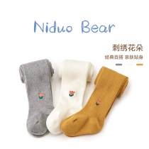 Nido Bear Children Girl Girl Lian Pantyhose Baby Pants Socks Spring Autumn Baby Long Drum Bottom Socks Pure Cotton Embroidery