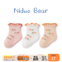 Nido Bear Spring Summer Children Socks Girl Pure Cotton Boneless Mesh Baby Socks Summer Thin flowers lace