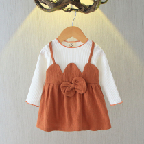 2022 new spring and autumn season female baby Liandress 0-1-2-year-old 3 Baby spring dress Skirt Ocean Gas Girl Fake two