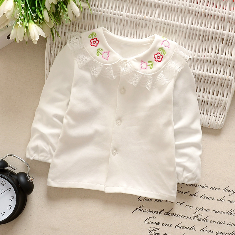 Baby beating undershirt long sleeve pure cotton spring autumn pure white female baby spring dress shirt girl shirt girl on the girl's shirt