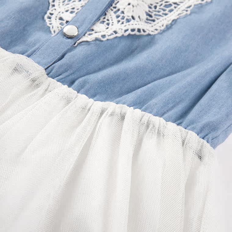 拉夏贝尔KIDS2015夏装新款可爱蕾丝花边撞色拼接童装连衣裙901003