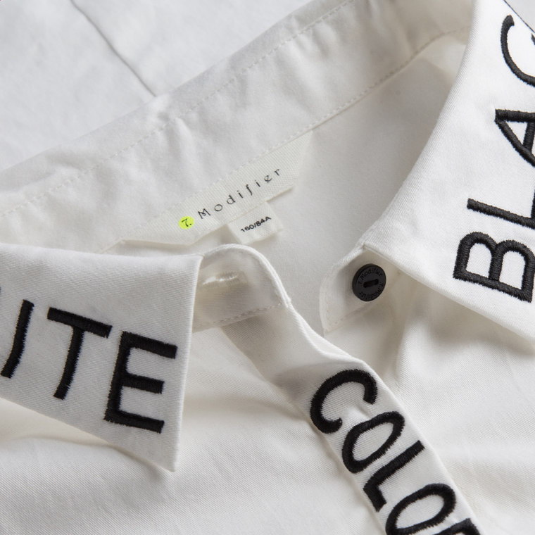 莫丽菲尔 2015夏新款 字母刺绣图案中袖白色衬衫 女70003963