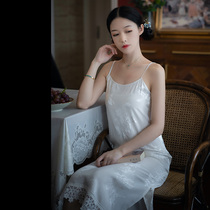 Xiaogongzi original simple wild retro fresh daily old satin suspender dress night dress Cheongsam