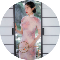 ) Flower dream shadow) retro Republic of China style summer new with short sleeves slim cheongsam skirt full open flap buckle