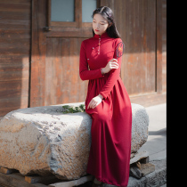 Xiaogong) dim) Chinese retro slim stretch knitted base pleated waist cheongsam dress LY224