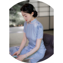 Xiaogongzi) Flower month order) retro Republic of China style summer with rotator sleeve slim ancient method one piece cheongsam dress