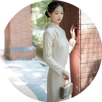Xiao Gongzi) Pearl Jade) Retro Literature and Art Republic Wind Slim Slim Long Sleeve Knitted Cheongsam Dress QP152