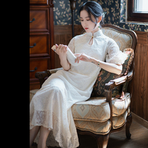 Xiao Gongzi) Marriage contract)New Chinese retro temperament Republic of China style stand-up collar lace cheongsam dress LY349
