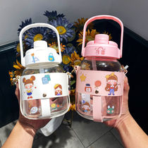 ins oversize glass cup fresh and cute portable high face value cup with suction pipe network red student big belly cup