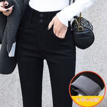 Plus velvet jeans womens high waist winter Korean version of Black thin velvet thin high thickness stretch stretch outside wearing small feet pants tide tide