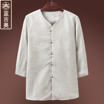 Middle-aged and elderly people Tang suit mens summer short sleeve shirt retro father grandfather old man clothes Chinese style Chinese mens clothing