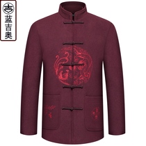 Middle-aged and elderly Tang suit Mens tunic wool coat Dad grandpa old man clothes Chinese style coat