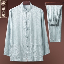 Middle-aged and elderly Tang Costume Mens Summer Real Silk Mulberry Silk Silk Suit Chinese Mens Clothes Zhongshan Clothing China Wind Coats