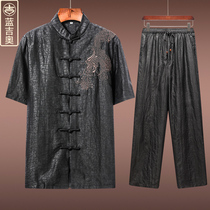 Xiangyun yarn Tang suit mens summer short sleeve silk Mulberry silk suit Zen Buddha system mens clothing Chinese style coat