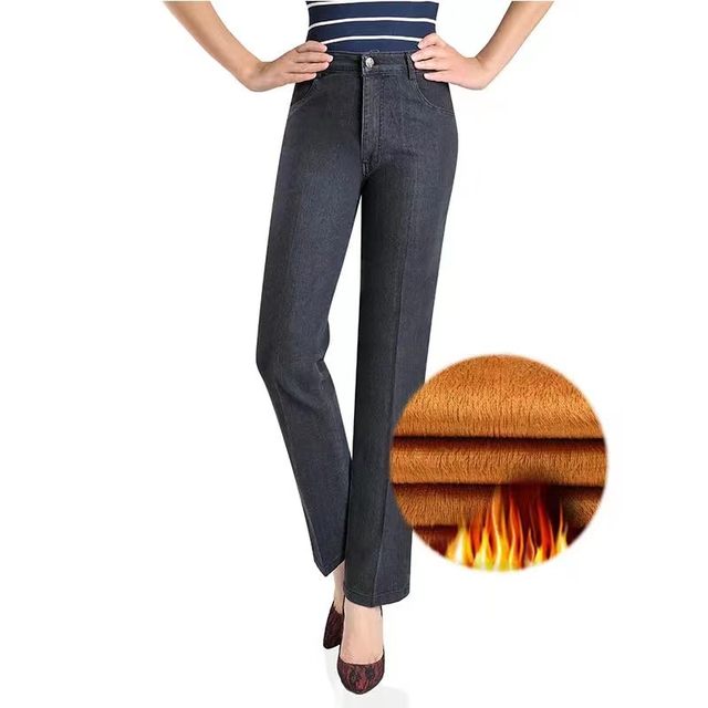 ໂສ້ງຍີນດູໃບໄມ້ລົ່ນແລະລະດູຫນາວສໍາລັບແມ່ຍິງ, ຂາ elastic ສູງແອວສູງ, ກາງເກງວ່າງສໍາລັບແມ່ຍິງອາຍຸກາງແລະຜູ້ສູງອາຍຸ, ພາກຮຽນ spring ແລະດູໃບໄມ້ລົ່ນ pants velvet ປົກກະຕິສໍາລັບແມ່ຍິງໄວກາງຄົນແລະຜູ້ສູງອາຍຸ