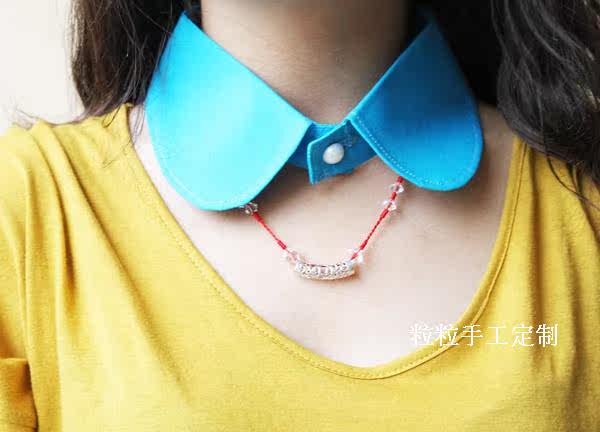 Украшение на воротник 【粒粒定制】比得领 小圆领 复古假领子 黑色白色格子波点假领子