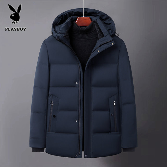 Playboy ກາງເກງ Down Jacket ຜູ້ຊາຍສັ້ນຜູ້ຊາຍເຄື່ອງນຸ່ງຫົ່ມພໍ່ບວກຂະຫນາດລະດູຫນາວໄວກາງຄົນຫນາ Jacket ຜູ້ຊາຍ