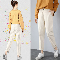 Beige pants womens net red grandmother pants 2021 Spring and Autumn New plus velvet casual pants loose overalls