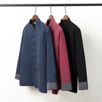 Linen Tang suit mens quilted jacket Young and middle-aged Hanfu retro Chinese style mens clothing Chinese cotton coat winter buckle jacket tide