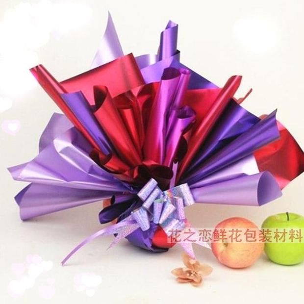 铂金纸花店鲜花卡通花束包装纸礼品礼物糖果平安果包装材料20张