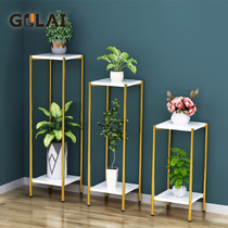 Nordic solid wood wrought iron flower rack Golden light luxury wind storage rack living room creative floor-to-ceiling green dill flower pot rack
