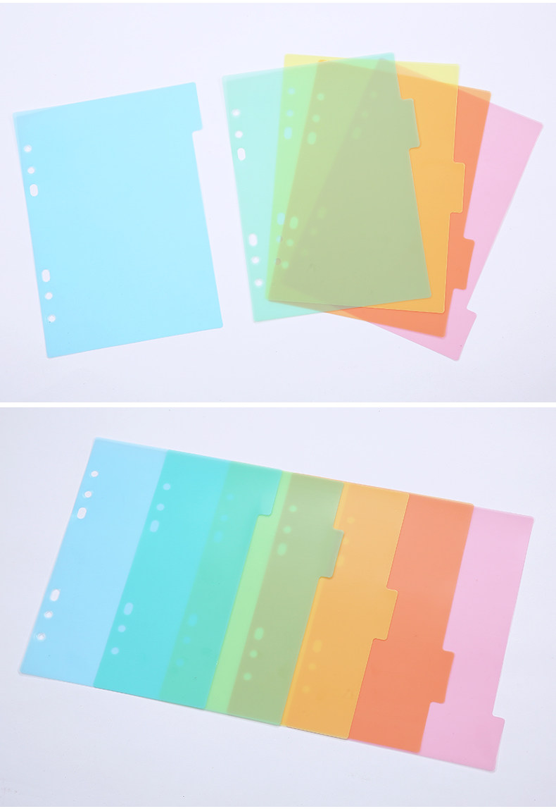 pp塑料分页纸6孔a5活页纸分类页彩色a5隔页纸手帐记事本子索引纸