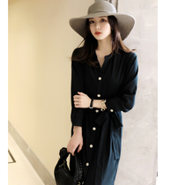 One look at the Air type knock thin imported enamel buckle small stand collar shirt dress