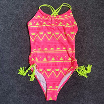 Foreign trade girls middle and large childrens one-piece swimsuit double shoulder strap waist pleated tassel fashion atmosphere girl student swimsuit