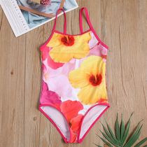 European and American foreign trade girls one-piece swimsuit girl cute flower print girl Zhongdadong 5-14-year-old triangle swimsuit