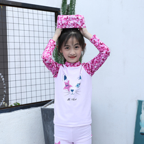 Cute cartoon printing three-piece childrens swimsuit long-sleeved sunscreen split girls swimsuit summer childrens fashion