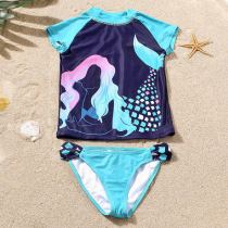 Foreign Trade Girl Split Swimsuit Short Sleeve Suit Triangle Swimming Pants Girl Cute Mermaid Princess Sunscreen Swimsuit