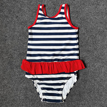 Export foreign trade girls babies children 1-5 years old baby one-piece swimsuit girls cute striped sunscreen swimsuit