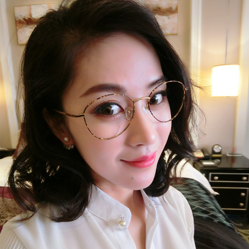 超轻韩版复古文艺椭圆纯钛眼镜框女近视大宽脸