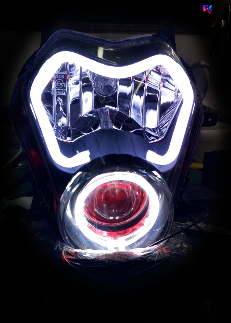 全新摩托车led双光透镜升级电动车炫酷天使眼恶魔眼大灯快启