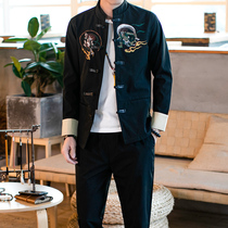 Spring and autumn jacket costume jacket mens Chinese style buckle Tang suit Youth tunic retro Han suit suit trend