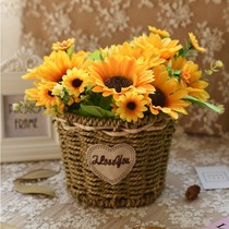 Handmade Straw flower basket set pastoral style indoor desktop decoration flower basket rattan imitation flower pot