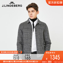 JLINDEBERG Gold Lindberg Wool Blend Plaid lapel short wool coat Mens coat