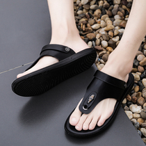 Tide brand sandals mens 2021 summer new beach shoes Korean version of the trend wild flip-flops breathable leather cool slippers