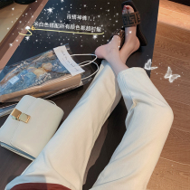 Pregnant women pants spring and autumn nine points outside wear loose fashion straight jeans tide mother spring summer white wide leg trousers