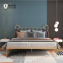 Bed Modern simple Wrought iron bed Princess bed 1 5 meters 1 8m double bed Nordic creative ins net red iron frame bed