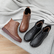 Mother shoes cotton shoes plus velvet warm winter new middle-aged and elderly leather soft soles old leather shoes old grandmother short boots non-slip