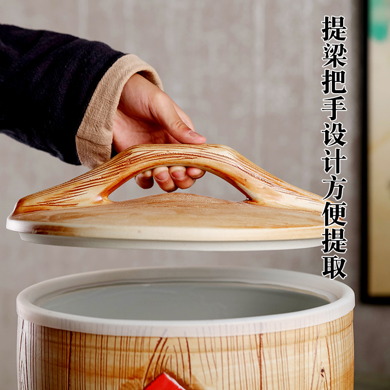 Jingdezhen ceramic barrel household sealed with cover old 10 jins 20 jins 30 imitation solid wood moisture worm ricer box