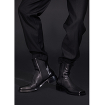 VAPOURBLUE black square toe Chinese retro leather high boots mens and womens same leather shoes